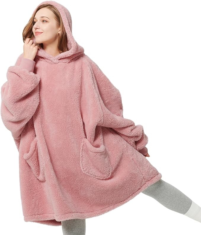 Bedsure Oversized Wearable Blanket Hoodie Women - Fluffy Fleece Hoodie Blanket for Adults Men, Warm Hooded Blanket as Gifts for Her - British D'sire