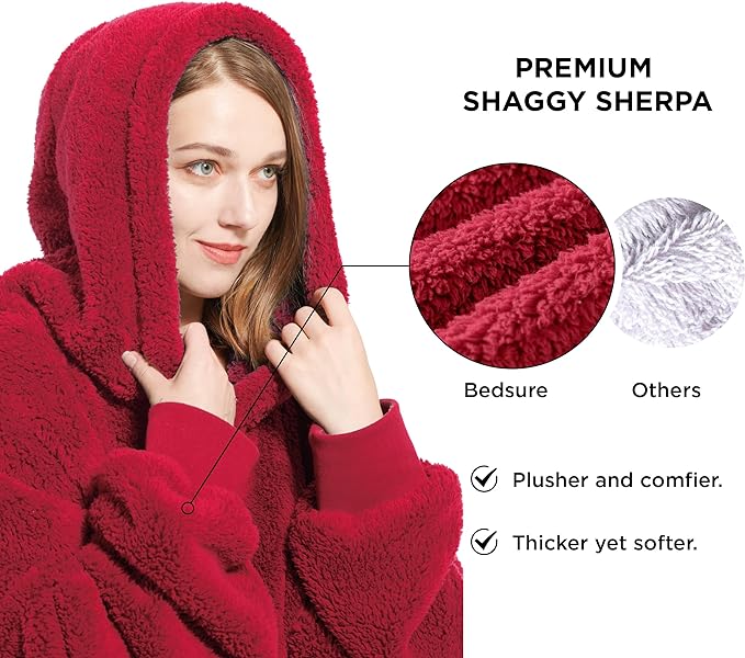 Bedsure Oversized Wearable Blanket Hoodie Women - Fluffy Fleece Hoodie Blanket for Adults Men, Warm Hooded Blanket as Gifts for Her - British D'sire