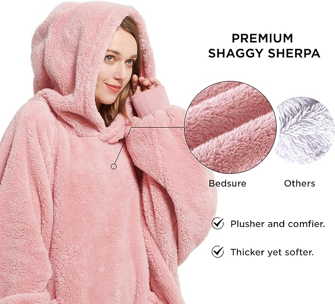 Bedsure Oversized Wearable Blanket Hoodie Women - Fluffy Fleece Hoodie Blanket for Adults Men, Warm Hooded Blanket as Gifts for Her - British D'sire