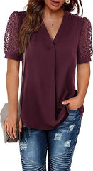 BeLuring Women's Casual Blouse V Neck Tops Lace Long Sleeve T Shirt - Women's Top - British D'sire