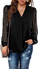 BeLuring Women's Casual Blouse V Neck Tops Lace Long Sleeve T Shirt - Women's Top - British D'sire