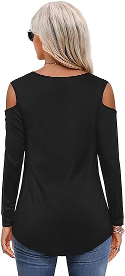 BeLuring Women's Cold Shoulder Tops Curved Hem Shirts Long Sleeved T-Shirt - Women's Top - British D'sire