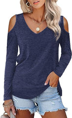 BeLuring Women's Cold Shoulder Tops Curved Hem Shirts Long Sleeved T-Shirt - Women's Top - British D'sire