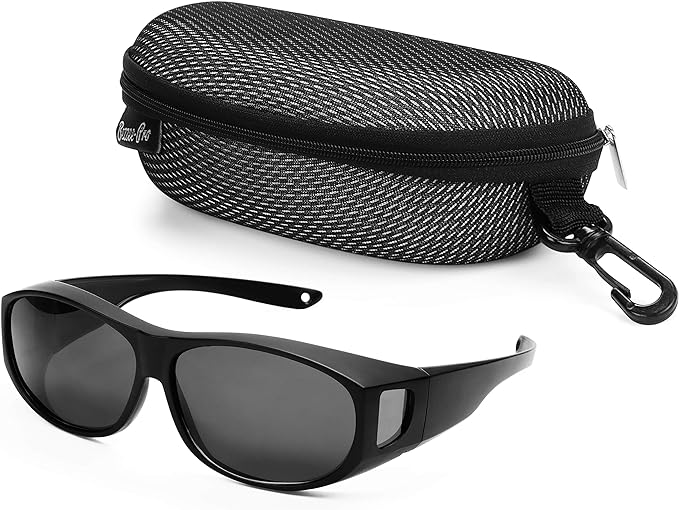 BEZZEE PRO Polarised Fit Over Glasses Sunglasses with Case - UV400 Protection Anti-Glare Wrap Around Eyewear - Fit Over Prescription Glasses Suitable for Fishing and Golf - for Men & Women - British D'sire
