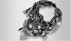 Bib necklace with gunmetal and silver studded chains, Swarovski crystals and stones. Perfect for party, special occasion and to be very fashionable. - Necklaces - British D'sire