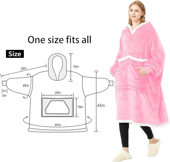 Birity Blanket Hoodie,Super Soft Warm Wear-Resistant Sweatshirt Blankets,Comfortable Enlarged Giant Pocket and Plush Blanket Jumper.One size fits all UK People Include Men,Women,Elderlys,Teenagers - British D'sire