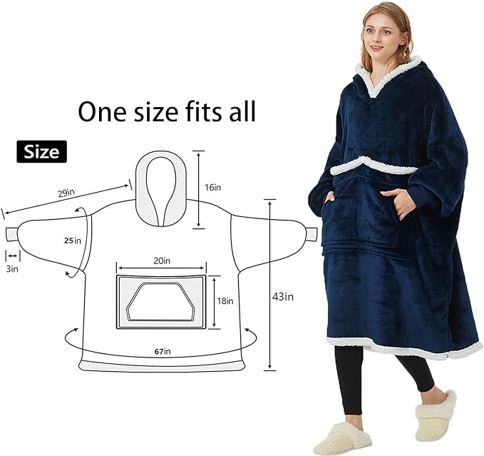 Birity Blanket Hoodie,Super Soft Warm Wear-Resistant Sweatshirt Blankets,Comfortable Enlarged Giant Pocket and Plush Blanket Jumper.One size fits all UK People Include Men,Women,Elderlys,Teenagers. - British D'sire