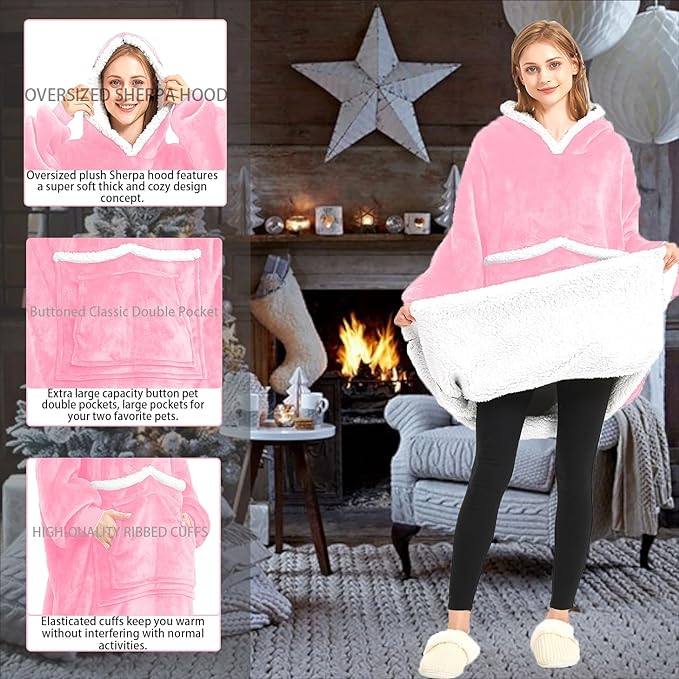 Birity Blanket Hoodie,Super Soft Warm Wear-Resistant Sweatshirt Blankets,Comfortable Enlarged Giant Pocket and Plush Blanket Jumper.One size fits all UK People Include Men,Women,Elderlys,Teenagers. - British D'sire