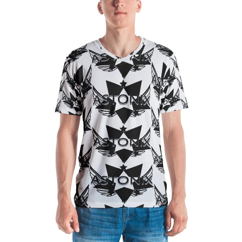 BLACK AND WHITE ASTONIX ALL-OVER PRINT MEN'S V-NECK T-SHIRT - Men's T-Shirts & Shirts - British D'sire