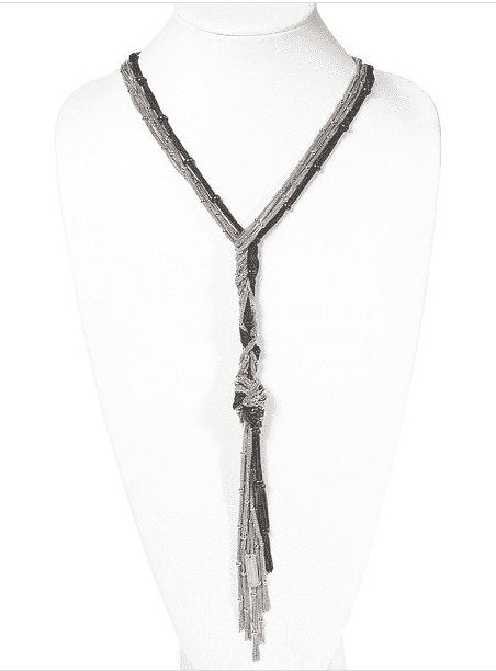 Black Gold & Silver Lariat & Y Necklace. Silver Lariat Necklace. - Necklaces - British D'sire