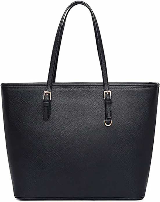 Black Handbag Women Tote Bag: Large Faux Leather Handbags for Lady Designer Shopper Big Fashion Adjustable Handle Bags with Zip Compartment PU Sturdy Shoulder Bag for School Casual Work Travel Daily - British D'sire Main image