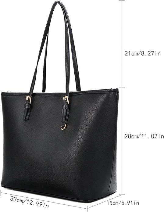 Black Handbag Women Tote Bag: Large Faux Leather Handbags for Lady Designer Shopper Big Fashion Adjustable Handle Bags with Zip Compartment PU Sturdy Shoulder Bag for School Casual Work Travel Daily - British D'sire