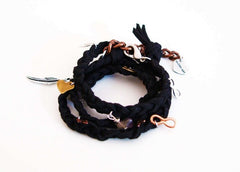 Black wraparound bracelet in deerskin leather with 18kt Gold Plated charms. Braided Wrap Bracelet. - bracelet - British D'sire