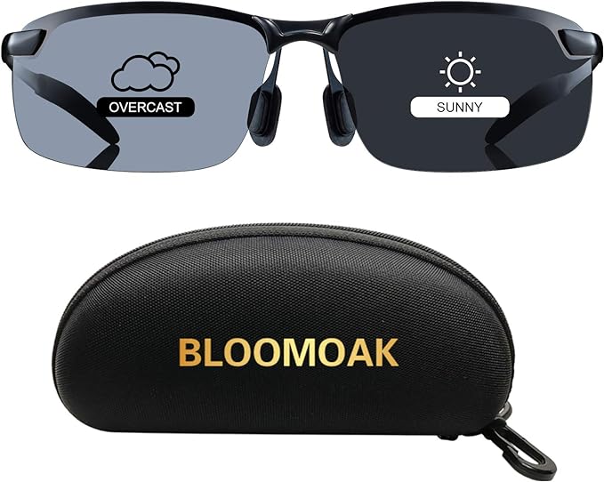 Bloomoak Photochromic Driving Glasses - Photochromism & Polarization |Adjustable Nose Pad |Non-Slip Temple - For Sunny & Cloudy Day Driving |Fishing |Golf |Reduce Glare |UV400 Eyes Protection - British D'sire