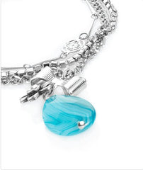 Blue agate stone charm bracelet. Silver Charm Bracelet. - Bracelets - British D'sire