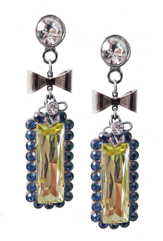 Blue and Yellow dangle and drop earrings with Crystallized Swarovski elements. - Earrings - British D'sire