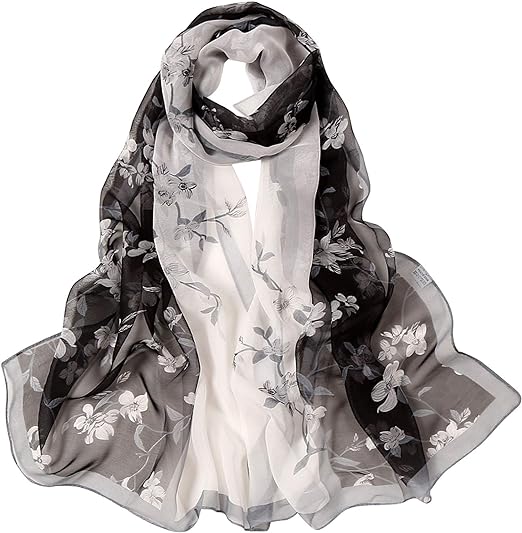 BLURBE Chiffon Scarfs for Women - Ladies Scarf Lightweight Floral Print Chiffon Scarves Shawls Wraps for Spring Autumn - Cool Women's Scarves - British D'sire