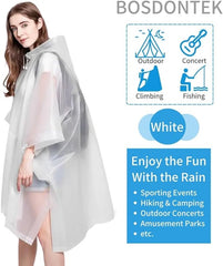 Bosdontek Waterproof Ponchos Adult, Reusable EVA Mens Poncho Clear Poncho Festival, Unisex Poncho Waterproof Raincoat Lightweight Rain Ponchos with Hood for Festival Concert Outdoor Activities - British D'sire