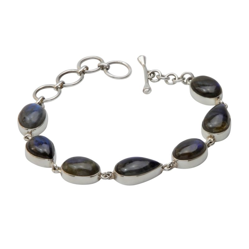 Bracelet with 7 Mixed Shaped Colourful Labradorite Stones elegantly hand-cast in Sterling Silver - Bracelets & Bangles - British D'sire