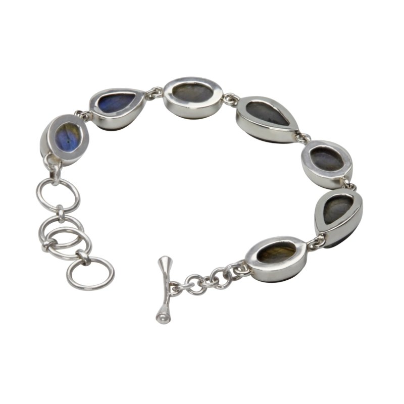 Bracelet with 7 Mixed Shaped Colourful Labradorite Stones elegantly hand-cast in Sterling Silver - Bracelets & Bangles - British D'sire