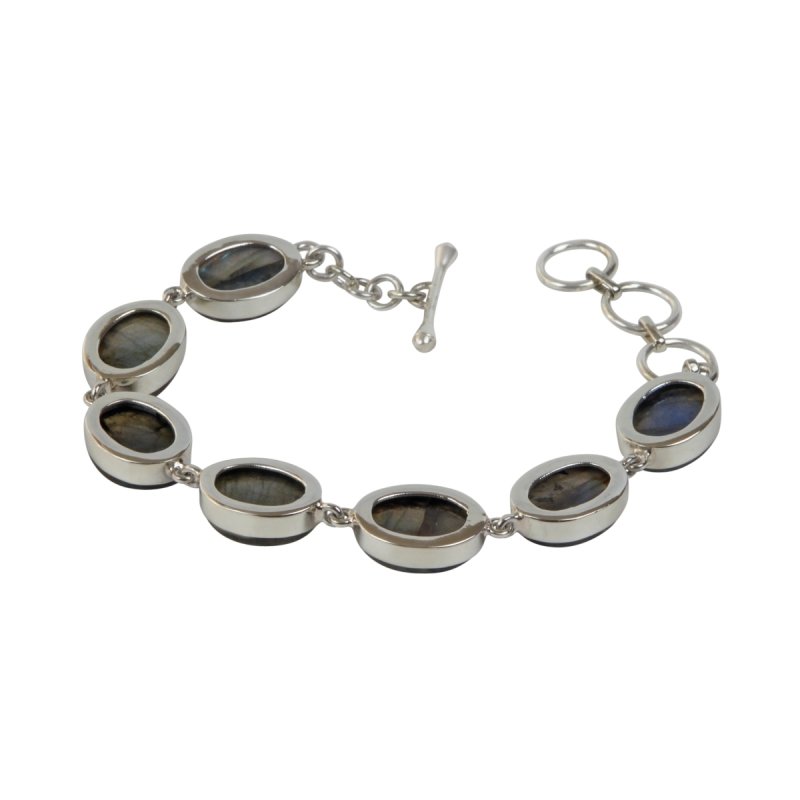 Bracelet with 7 Oval shaped Colourful Labradorite Stones elegantly hand-cast in Sterling Silver - Bracelets & Bangles - British D'sire