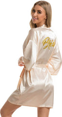 Bride Robes Women'S Kimono Robe Satin Bridesmaid Party Robes, Bridal Morning Robes with Gold Glitter or Rhinestones - Women's Accessories - British D'sire