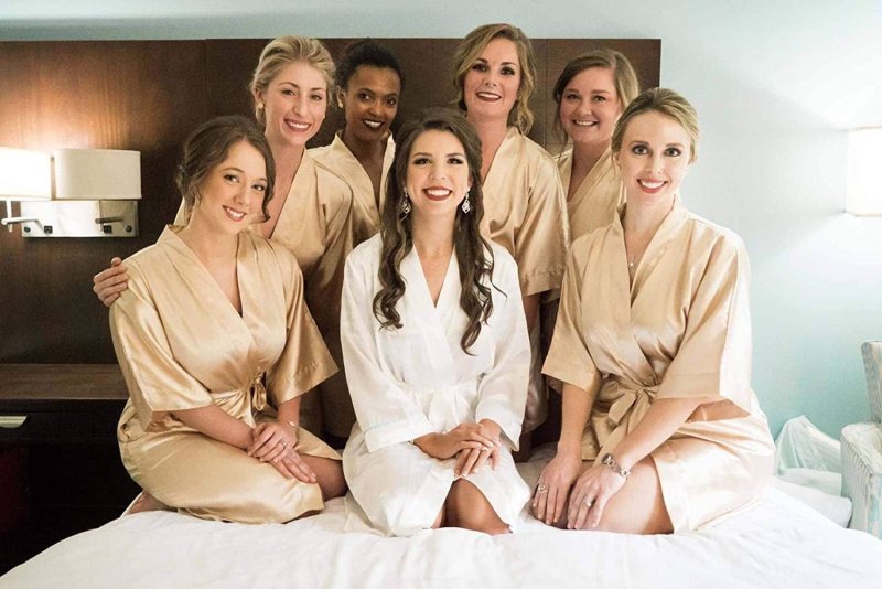 Bride Robes Women'S Kimono Robe Satin Bridesmaid Party Robes, Bridal Morning Robes with Gold Glitter or Rhinestones - Women's Accessories - British D'sire