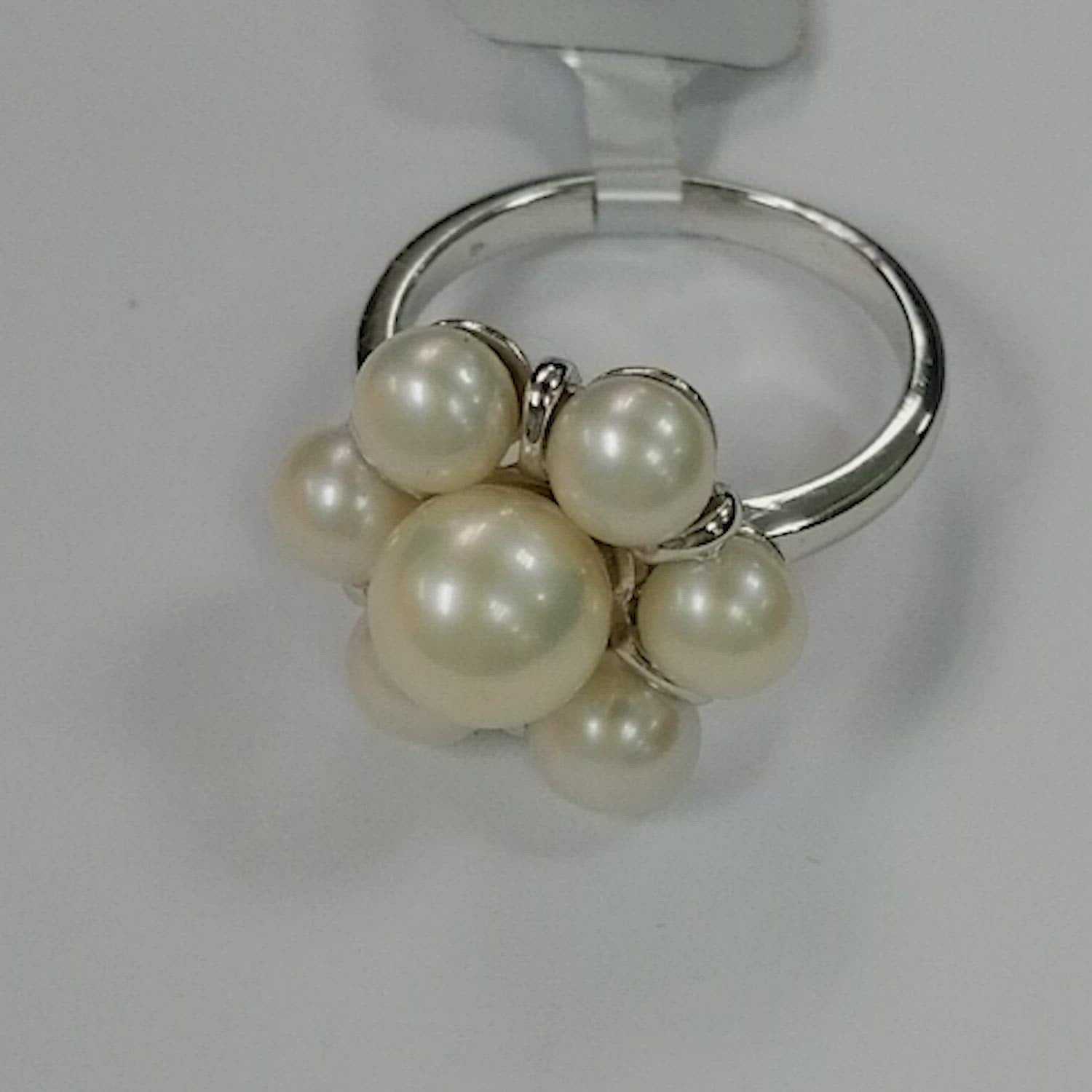 Pearlz Gallery Women’s Natural Pearl Flower Ring – 7-8mm Freshwater Pearl Cluster – 925 Sterling Silver, Rhodium-Plated High Polish – Elegant Daily Wear & Gift Jewelry