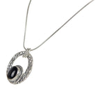 Cabochon Cut Black Spinel in a Beautifully Handcrafted Textured Sterling Silver Pendant - Necklaces & Pendants - British D'sire