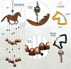 Cantik Horse Wind Chimes for Outside With 2 Horse Head Carabiners - Beautiful Relaxing Sound - Perfect Horse Decor Gift Set, for Anyone That Loves Horses - Infinity Design & Four Hooves Move The Soul - British D'sire