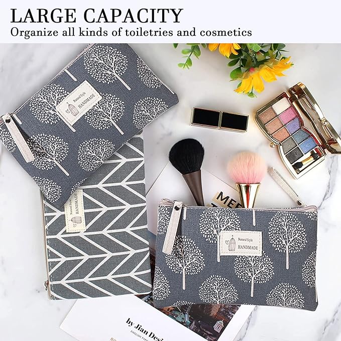 Canvas Cosmetic Bag, 2 PCS Portable Women Purses, Printed Makeup Bag Pouch Multifunctional Travel Toiletry Bag with Zipper for Cosmetics Keys Cards - British D'sire