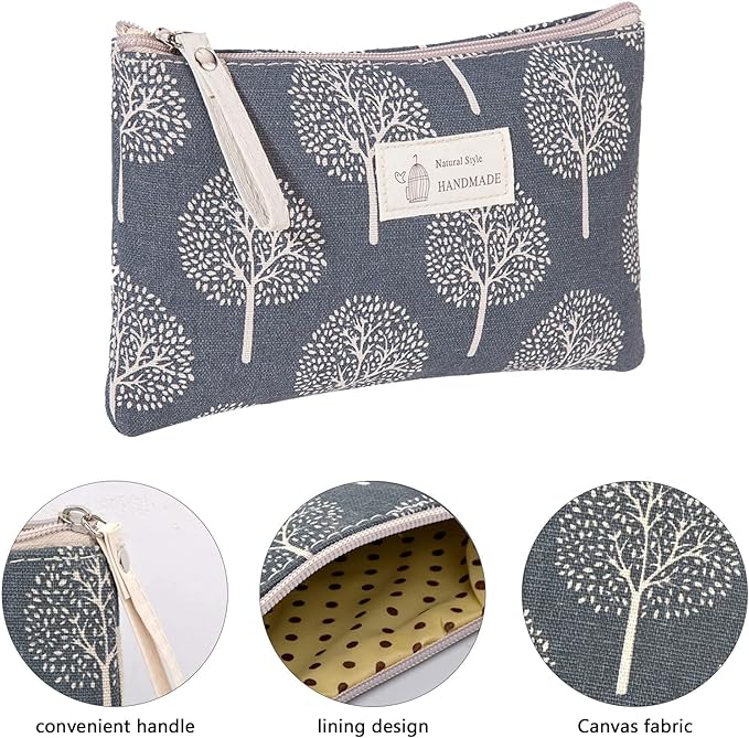 Canvas Cosmetic Bag, 2 PCS Portable Women Purses, Printed Makeup Bag Pouch Multifunctional Travel Toiletry Bag with Zipper for Cosmetics Keys Cards - British D'sire