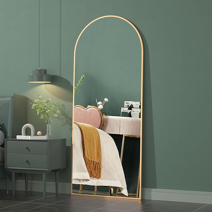 CASSILANDO Full Length 163cm×54cm, Standing Floor Mirror Smooth Large Arched Top Wall Mirror, Bedroom Living Room, Gold - British D'sire