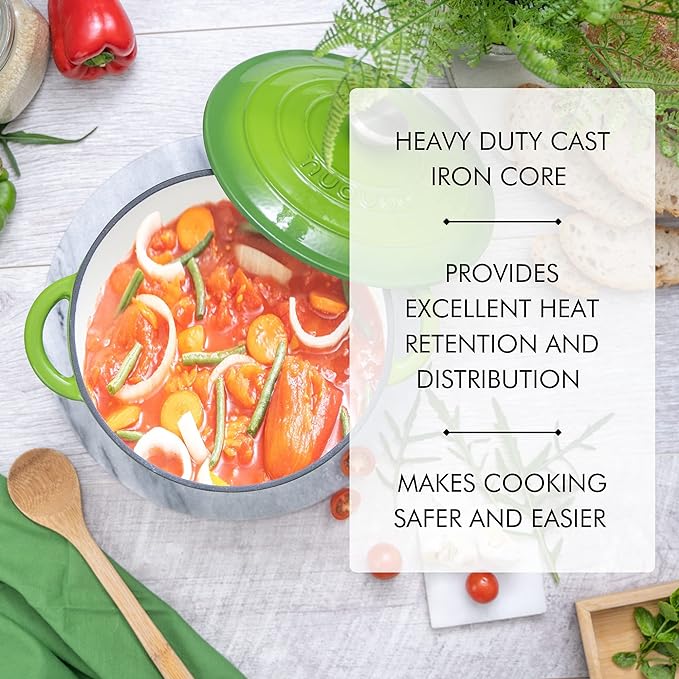 Cast Iron Pot with Lid – Non-Stick Ovenproof Enamelled Casserole Pot – Sturdy Dutch Oven Cookware – 4.7L, 24cm – by Nuovva - British D'sire