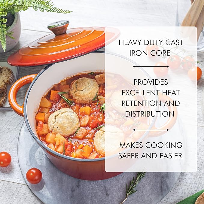 Cast Iron Pot with Lid – Non-Stick Ovenproof Enamelled Casserole Pot – Sturdy Dutch Oven Cookware – 4.7L, 24cm – by Nuovva Secondary image