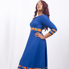 Cerrura Fashions African With Pattern Long Dress ( Blue & Orange) - Africa Clothings - British D'sire