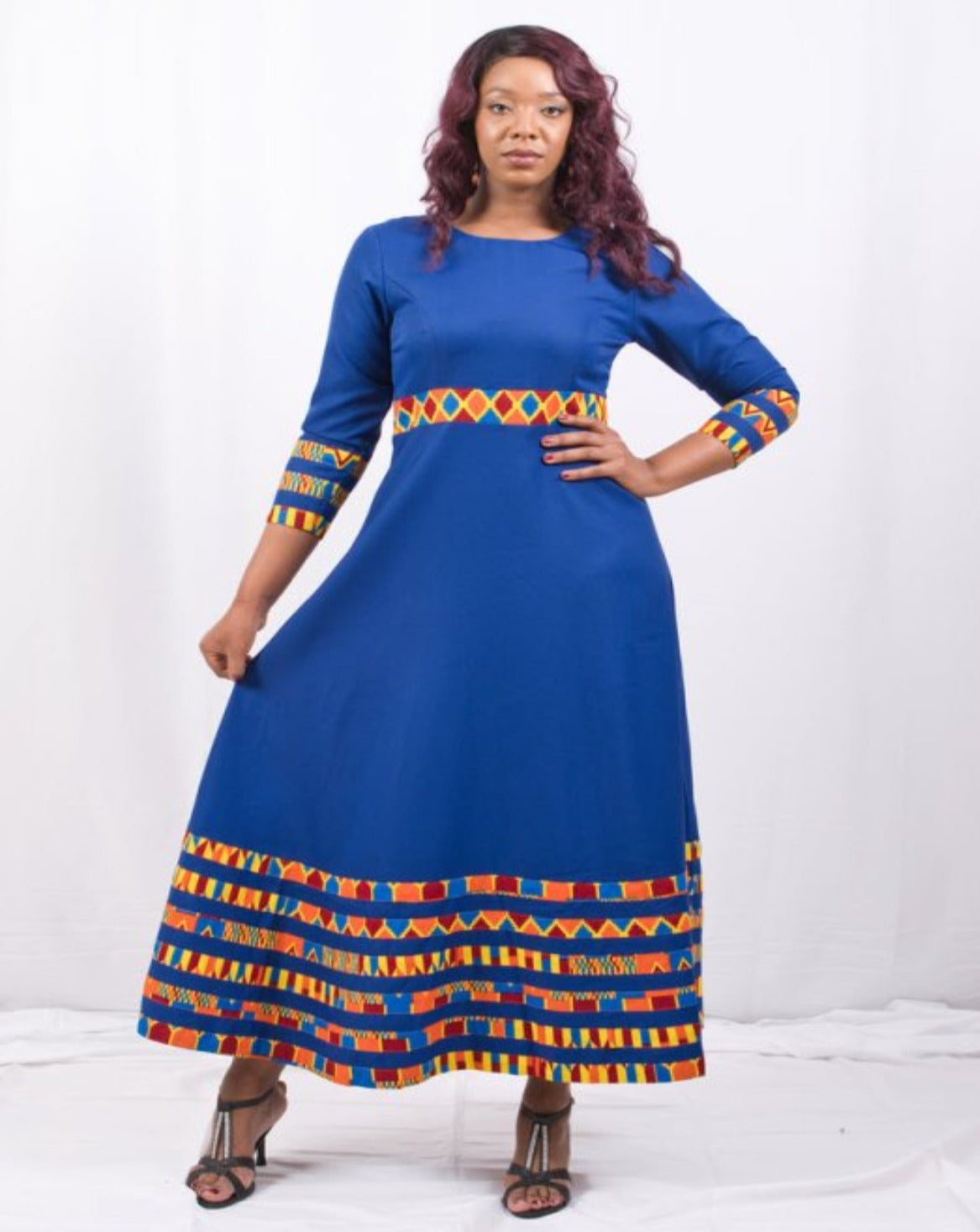 Cerrura Fashions Blue African Dress with Pattern - Africa Clothings - British D'sire