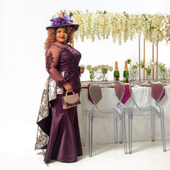 Cerrura Fashions Purple Fishtail With Brocade Overskirt Maxi Dress - Wedding Dresses - British D'sire