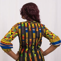 Cerrura Fashions with Kente Print African Dress (Black) - Africa Clothings - British D'sire