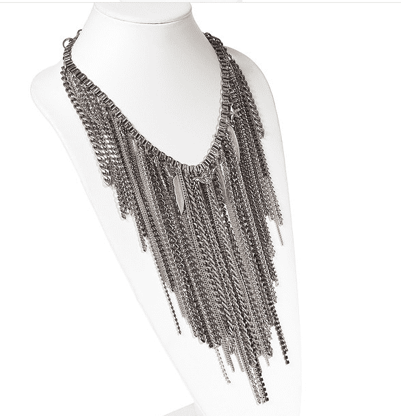 Chain fringe necklace with antique silver ad brass chains, studs, rhinestone crystals and Charms. Trendy necklace, trendy jewelry - Necklaces - British D'sire