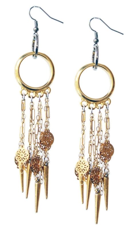 Chandelier earrings in 18kt gold plated flower chains with studs - earrings - British D'sire