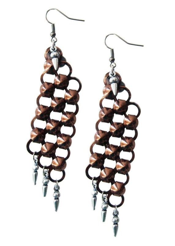 Chandelier earrings in copper with studs. Long Earrings. 2 Colors Available. - Earrings - British D'sire