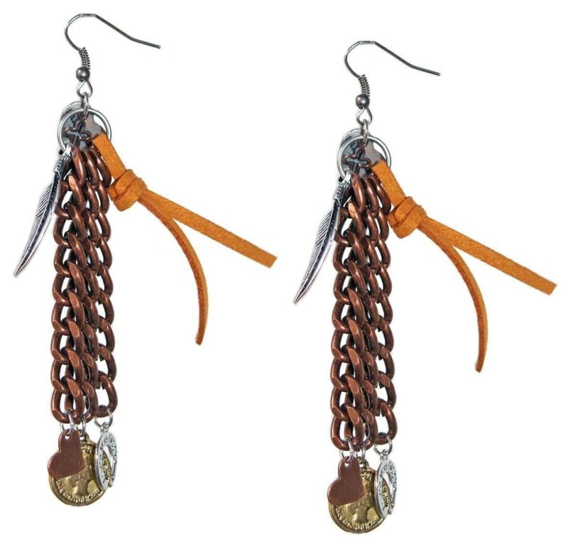 Chandelier Earrings in deerskin leather with beautiful 18kt Gold Plated Coins charms. - earrings - British D'sire