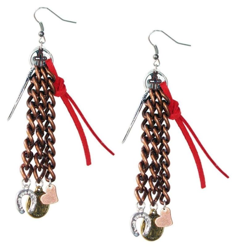 Chandelier Earrings in deerskin leather with beautiful 18kt Gold Plated Coins charms. - earrings - British D'sire