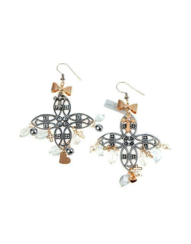 Chandelier Earrings with natural Aquamarine stones, glass beads and rose gold charms. - Earrings - British D'sire