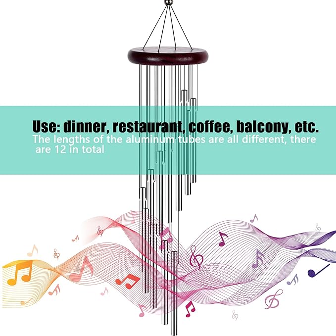 Changrongsheng Wind Chimes Indoor Outdoor Wind Chimes Metal Garden Wind Chimes Decorative Wind Chimes with 12 Aluminum Alloy Long Tubes for Patio Balcony Garden Backyard Home Decor Gift - British D'sire