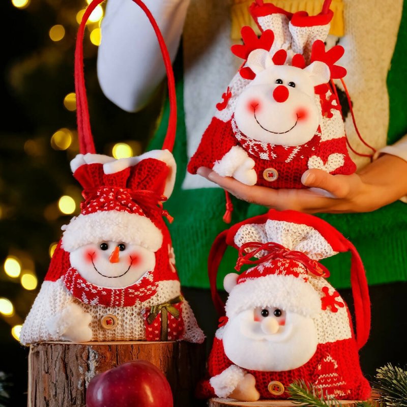 Christmas Knitted Handheld Gift Bag Children Cartoon Candy Bag(Elk) - Gift Bag - British D'sire