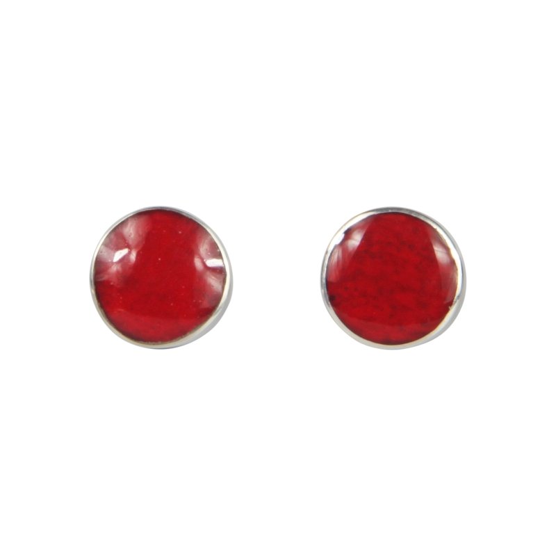 Classic bezel set shell and coral circle studs in sterling silver - Earrings - British D'sire