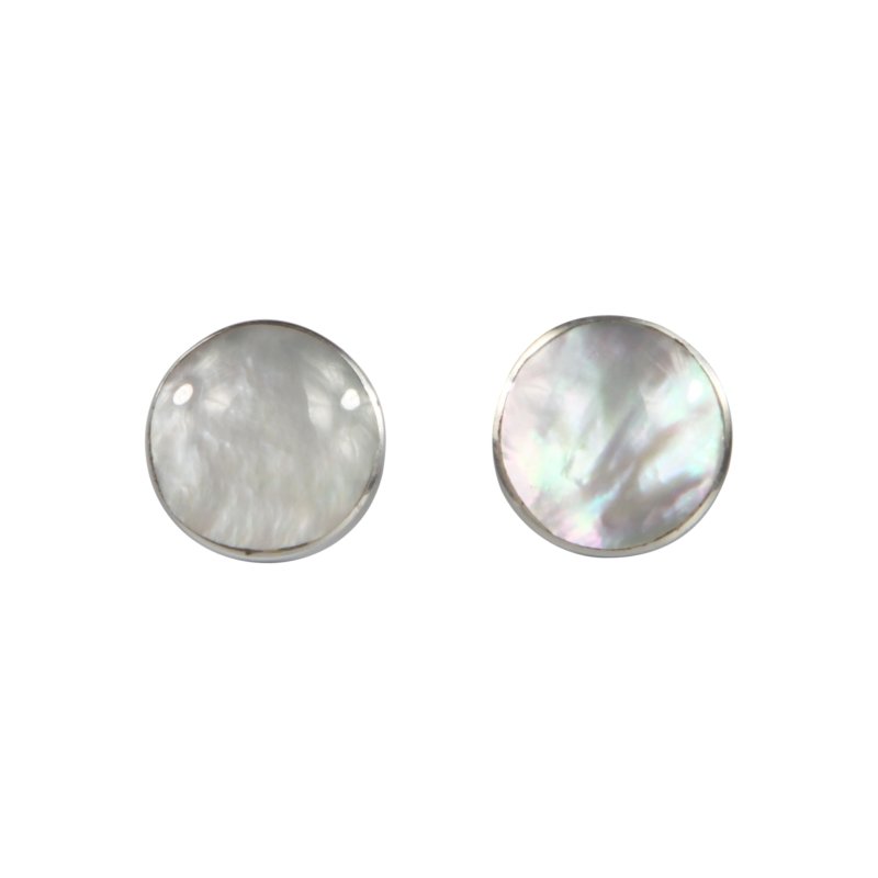 Classic bezel set shell and coral circle studs in sterling silver - Earrings - British D'sire