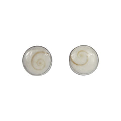 Classic bezel set shell and coral circle studs in sterling silver - Earrings - British D'sire